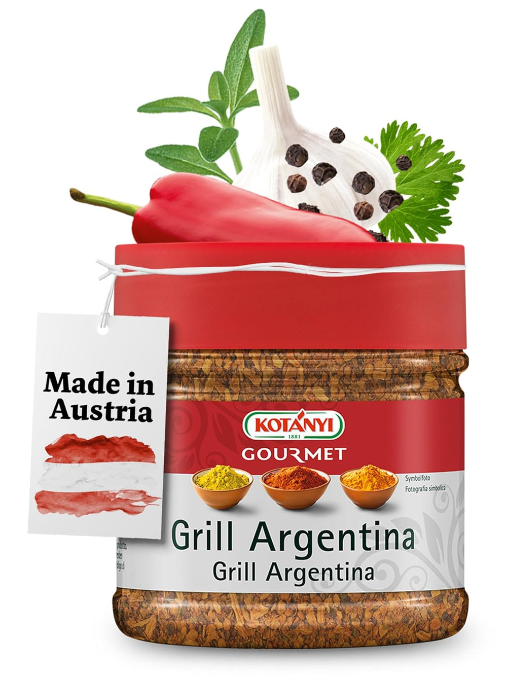 Kotanyi Gourmet Grill-Argentina Gewürzzubereitung, med Paprika, Pfeffer, Koriander og mehr, frugtig-krydret, 400ccm, 285 g