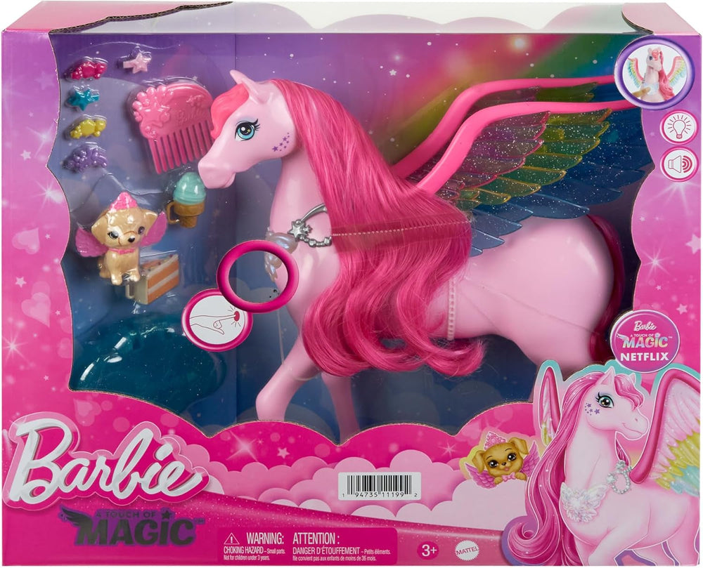 Barbie A Hidden Magic Pegasus - interaktivt legetøj med lys og lyde, 10 tilbehør, regnbuevinger, til børn fra 3 år, HLC41 Naty Shop Dolls
