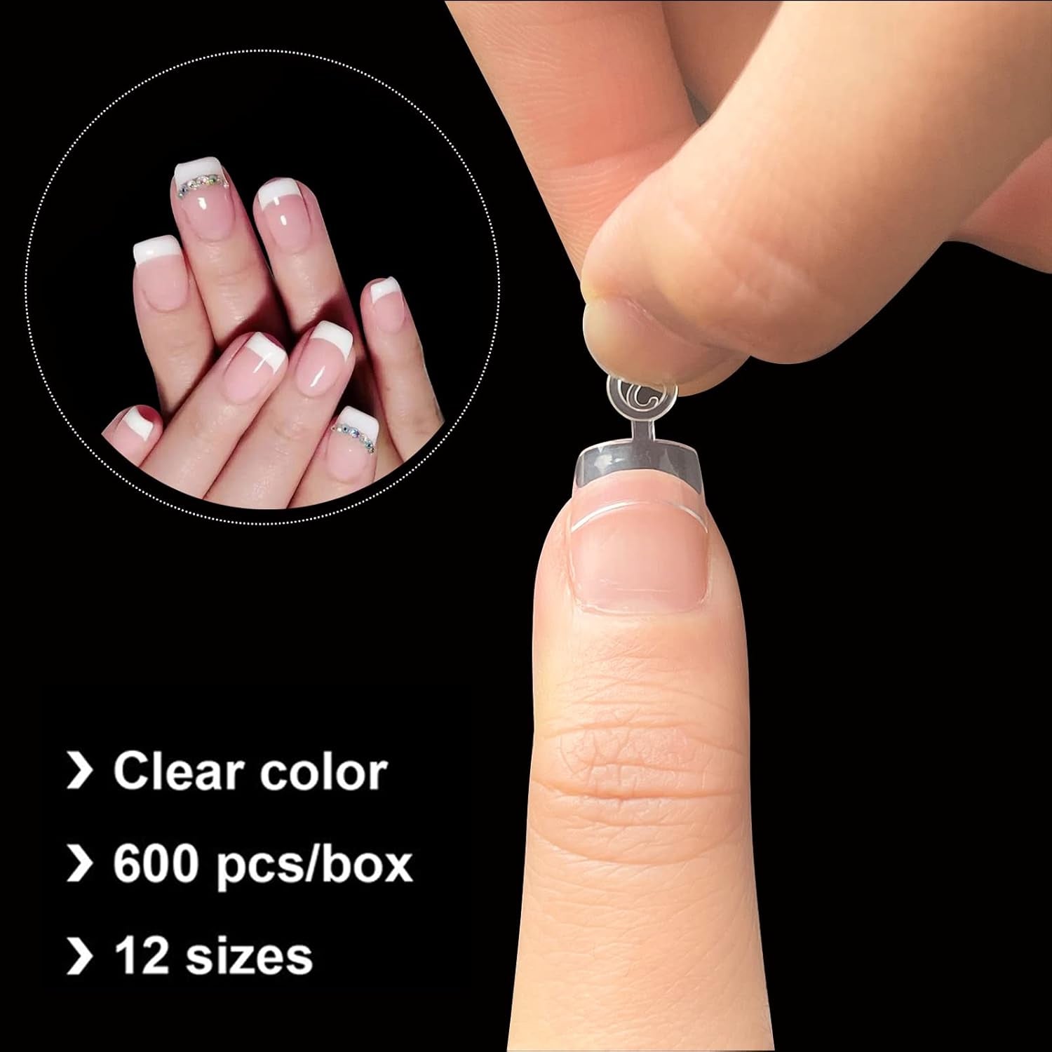 600 bucăți vârfuri de unghii false ovale, 12 dimensiuni vârfuri de unghii scurte, vârfuri de unghii false franceze cu jumătate de acoperire pentru saloane de unghii DIY, transparente