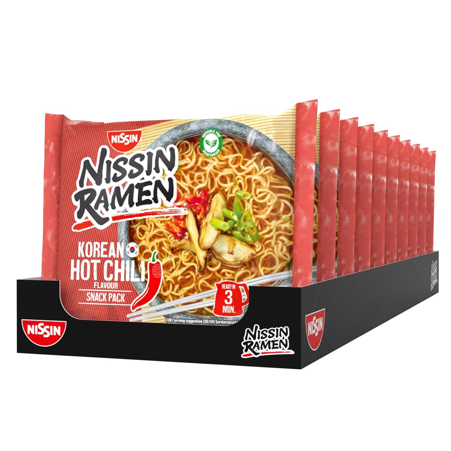 Nissin Ramen - koreansk krydret chili 10-pak asiatisk stil instant nudler baseret på en koreansk opskrift Hurtig og nem at tilberede asiatisk mad (10 x 65,2 g)