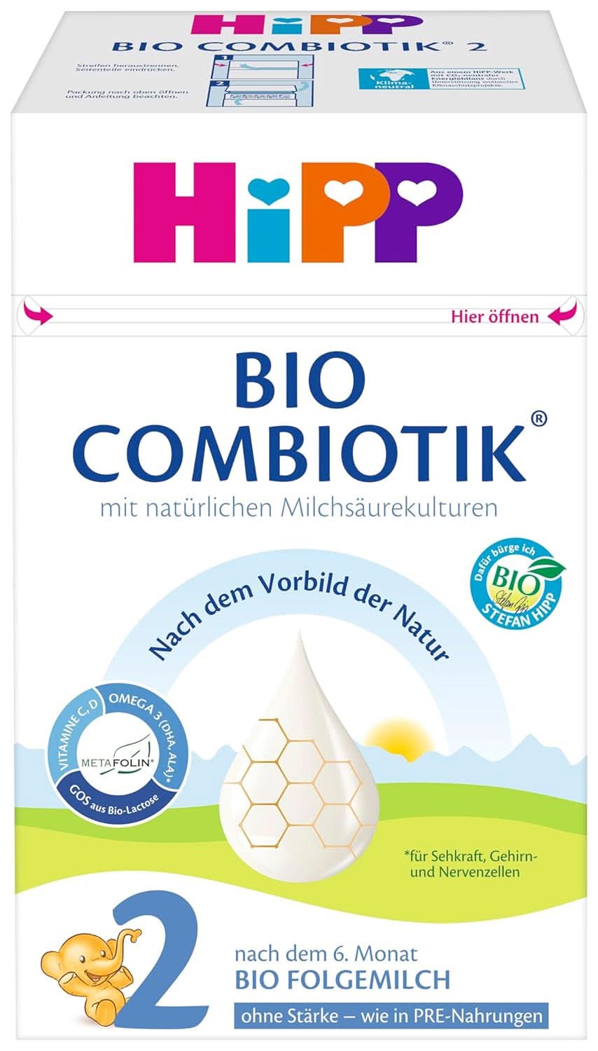 Hipp Organic Milk Food 2 BIO Combiotik, Pachet de 4 (4 x 600 grame) Mama si Copilul Naty Shop NOU - 2 Bio Combiotics fără amidon 4 x 600 grame