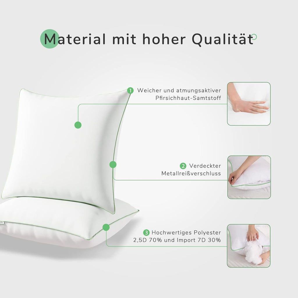 Novilla Pillow 65X65 Set de 2, 2800G (1400Gx2) Pernă reglabilă în înălțime Pernă pătrată de dormit Pernă albă de pat cu zip față de pernă lavabilă Perne standard Naty Shop