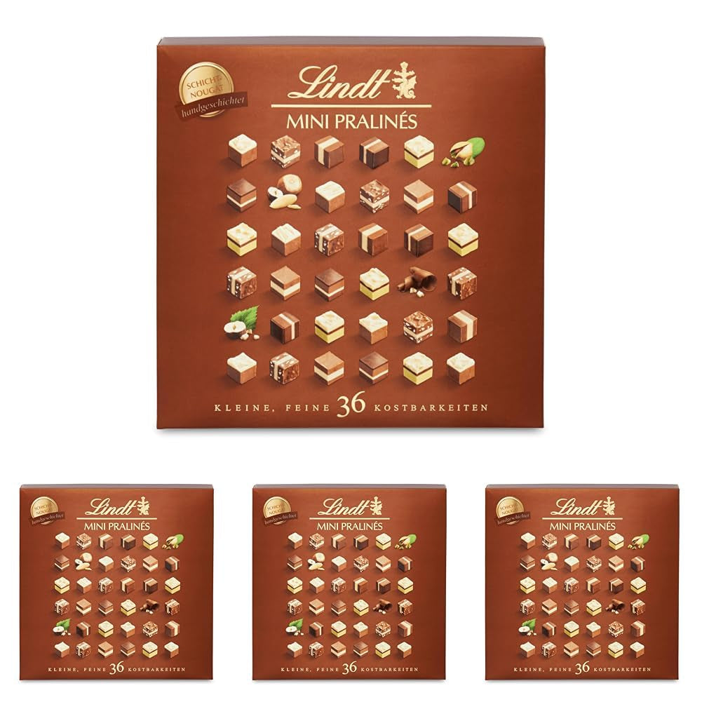 Lindt Chocolate - Nougat Mini Pralinés, 165 gram, æske med 36 praliner Naty Shop Chocolate Candies 4 x 165 G Nougat