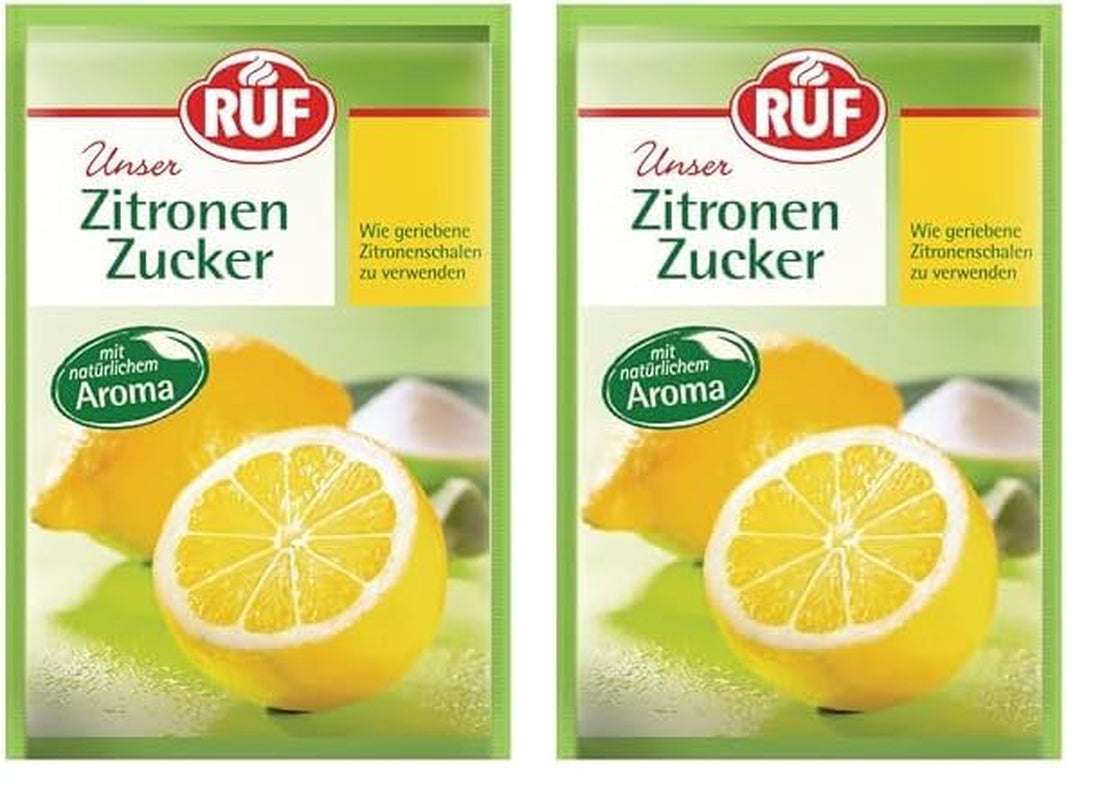 RUF Orangen-Zucker, Aromatisierter Zucker Mit Natürlichem Orangen-Aroma, Wie Geriebene Orangenschalen Zu Verwenden, Glutenfrei, Vegan, 3 X 10G Indulcitori Naty Shop 30 G (2Er Pack) Zitrone-Zucker