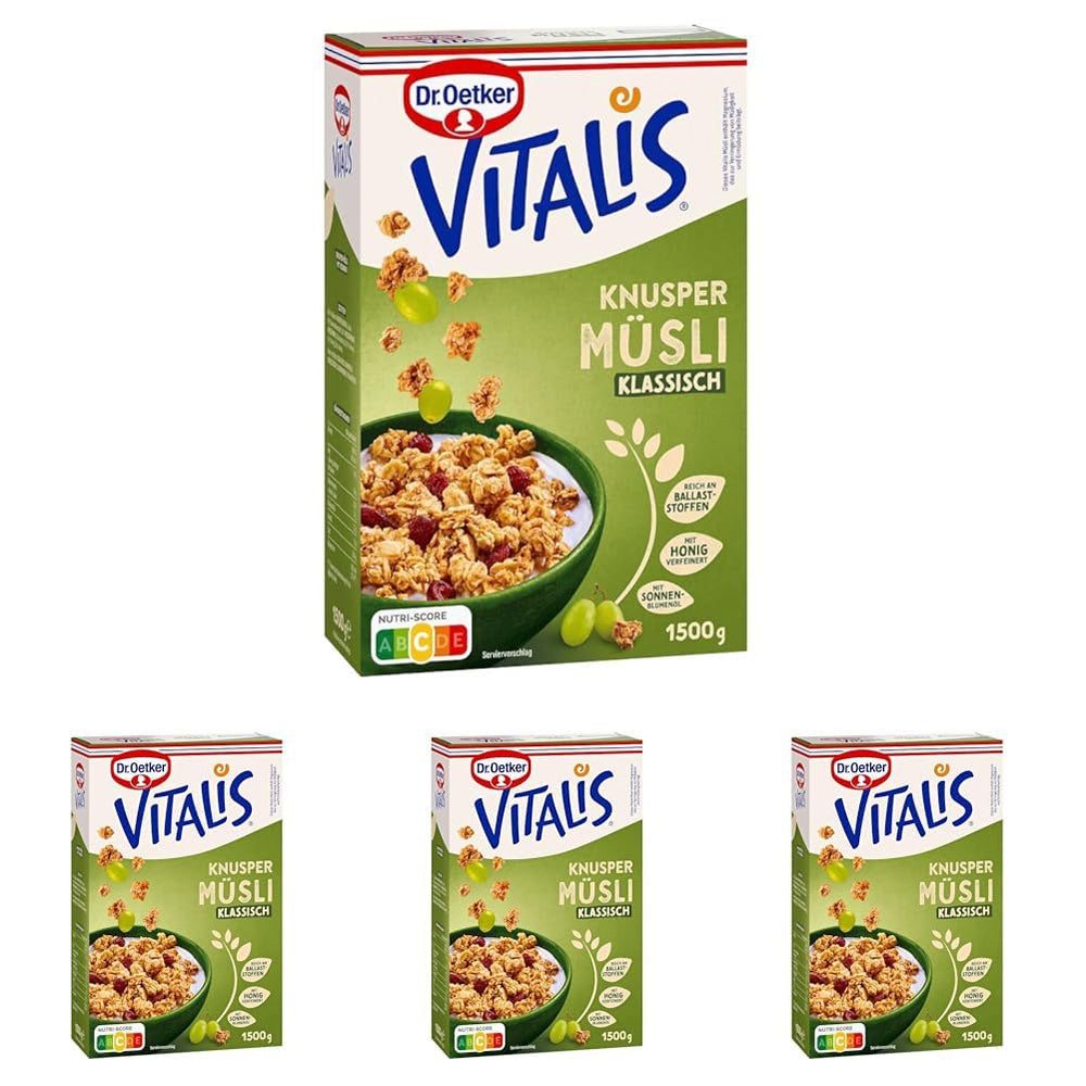 Dr. Oetker Vitalis Classic Crispy Mysli: Stor pakke sprød morgenmadsmüsli med rosiner, 1 pakke, 1,5 kg