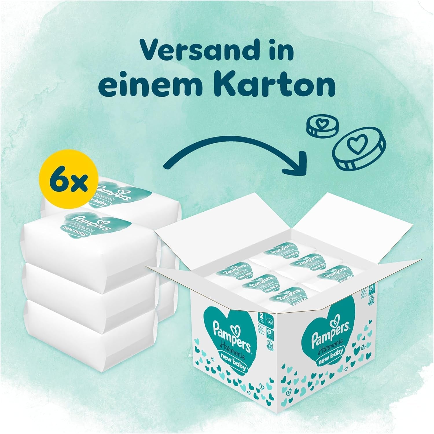 Pampers Harmony bleer størrelse 2, 204 bleer, 4 kg-8 kg, skånsom hudbeskyttelse med 100 % Pampers beskyttelse
