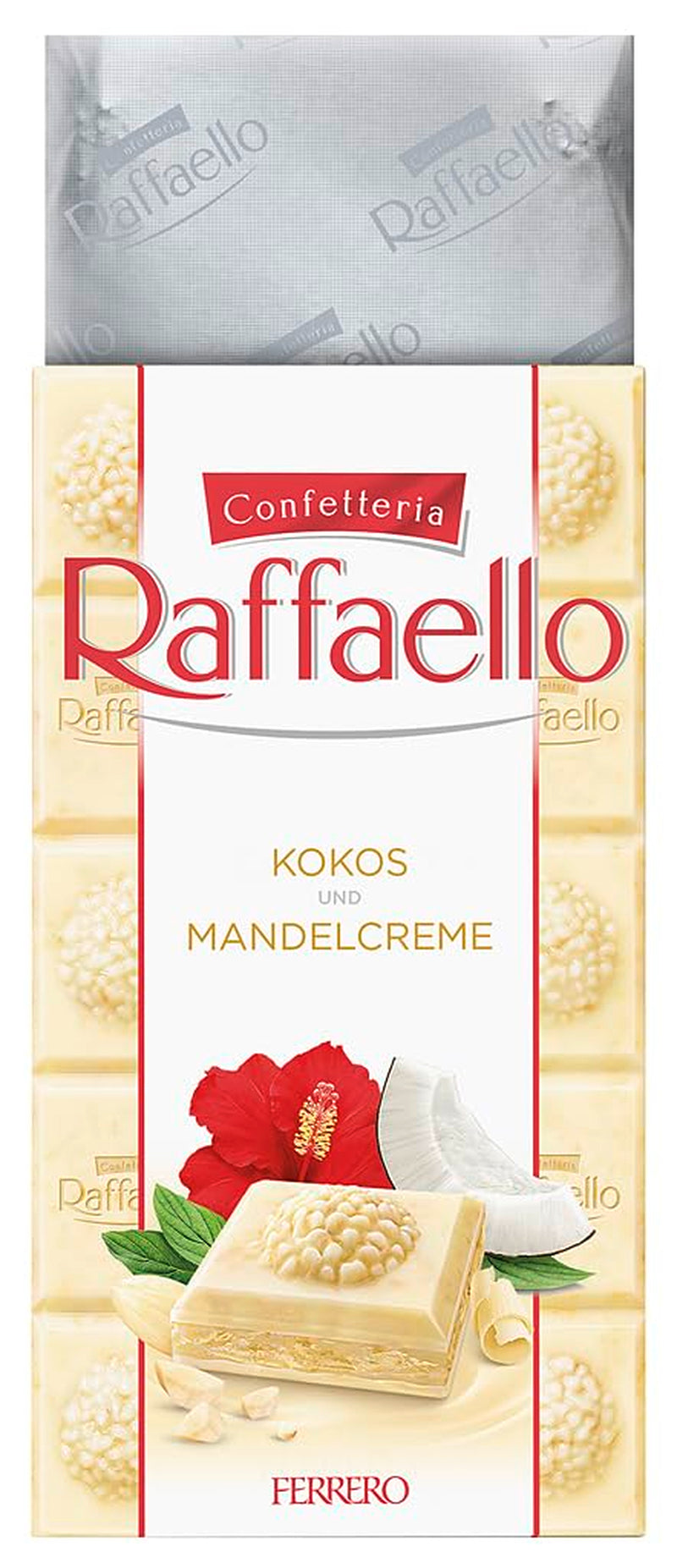 Ferrero Raffaello Chokoladebar - Valentinsdagsgave til ham og hende - Hvid chokolade med kokoscreme og mandler - 1 chokoladebar x 90 g