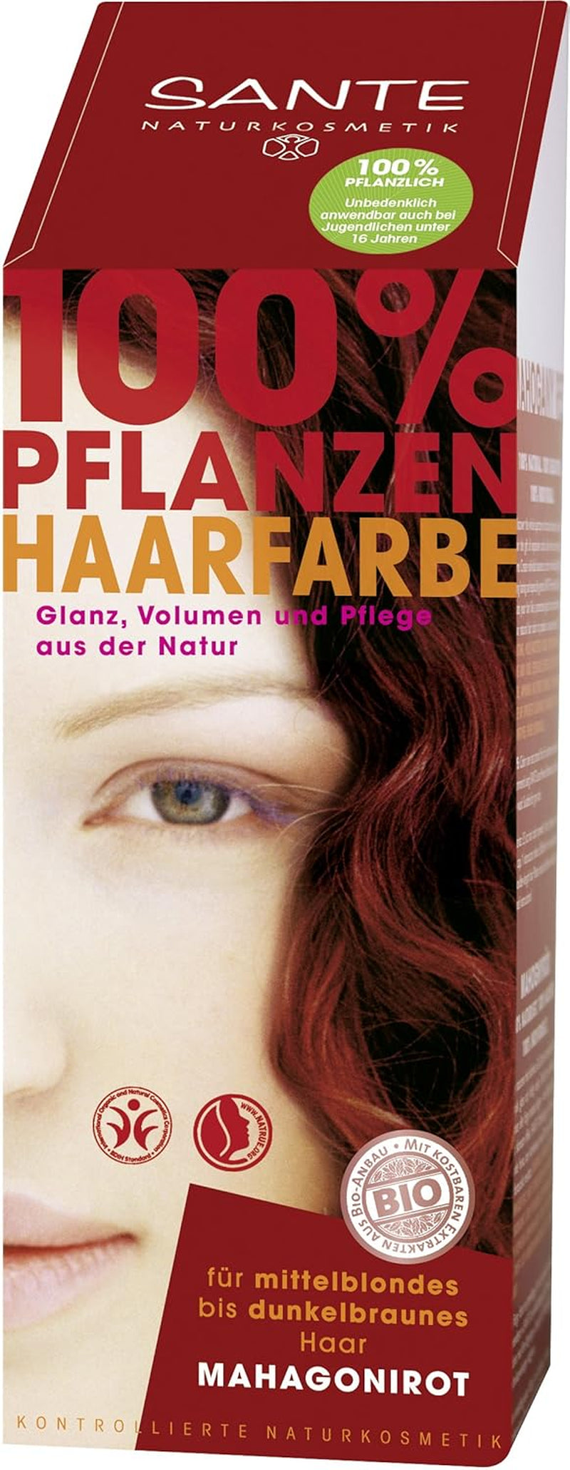 SANTE Natural Cosmetics Plant Hair Colour Powder, Natural Red, 100 g (1 pachet) Vopsea pentru par Naty Shop Roșu mahon 100 G (1 pachet)