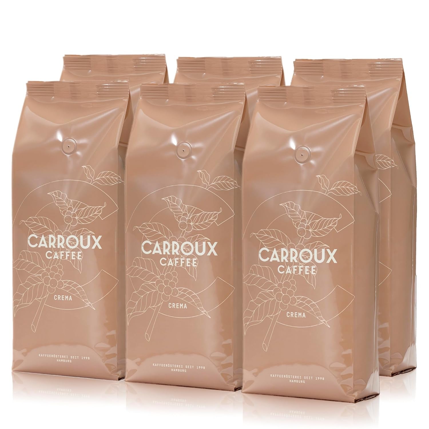 Boabe întregi de cafea CARROUX Crema (6 x 500g) - Boabe de cafea premium din Hamburg - Prăjite tradițional proaspăt