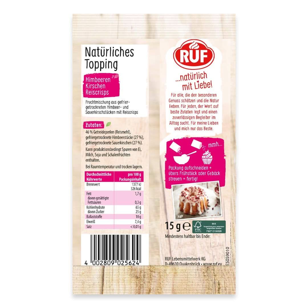 RUF rischips, ingen kunstige tilsætningsstoffer, frugtblanding til grød og kager, glutenfri, vegansk, 15 gram drys Naty Shop