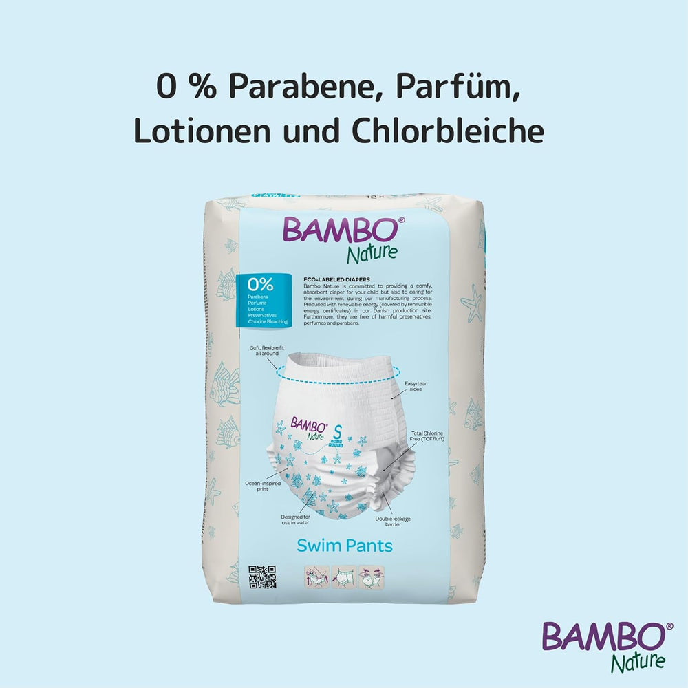 Bambo Nature Baby svømmebleer, str. S (7-12 kg), 12 bleer | Secure Fit engangs svømmebleer | Vandtæt komfort under vandleg