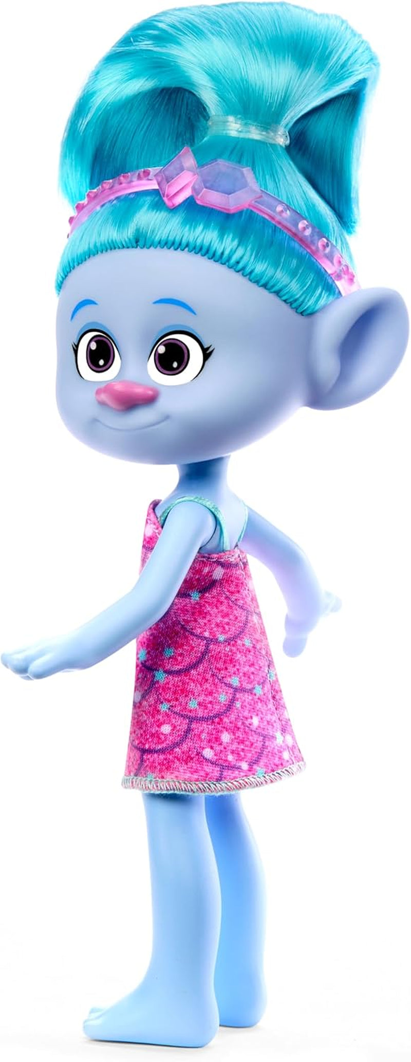 Mattel DREAMWORKS TROLLS Gemeinsam Stark – Haarige Überraschungen Chenille Puppe mit Lechtend blauem Haar zum Stylen, lila Stirnband, für Kinder ab 3 Jahren, HNF15