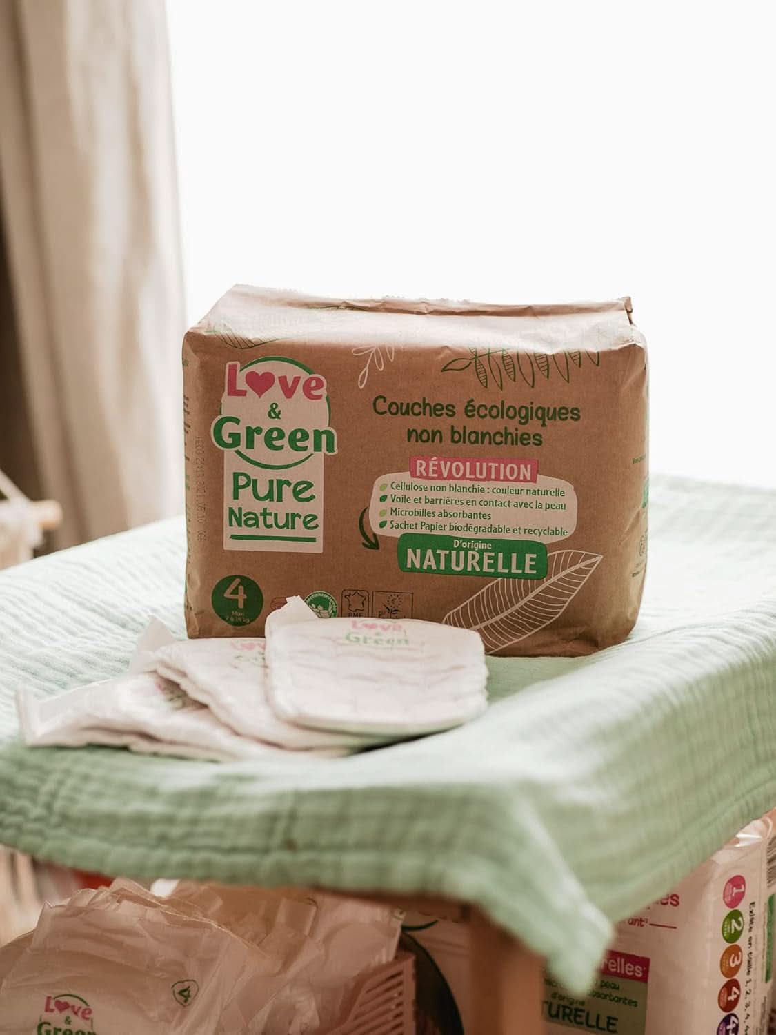 Love Green Nature, ublegede økologiske bleer, uden klor, forskellige størrelser Mother and Child Naty Shop