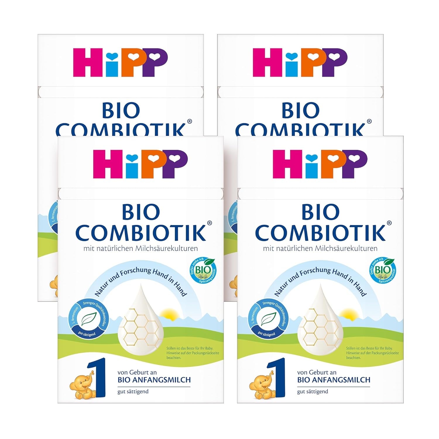 HiPP 1 Organic Combiotik (4 x 600g), mælkepulverformel til spædbørn fra fødslen, med naturlige kulturer af mælkesyre og letbehandlet økologisk stivelse, af bedste økologiske kvalitet