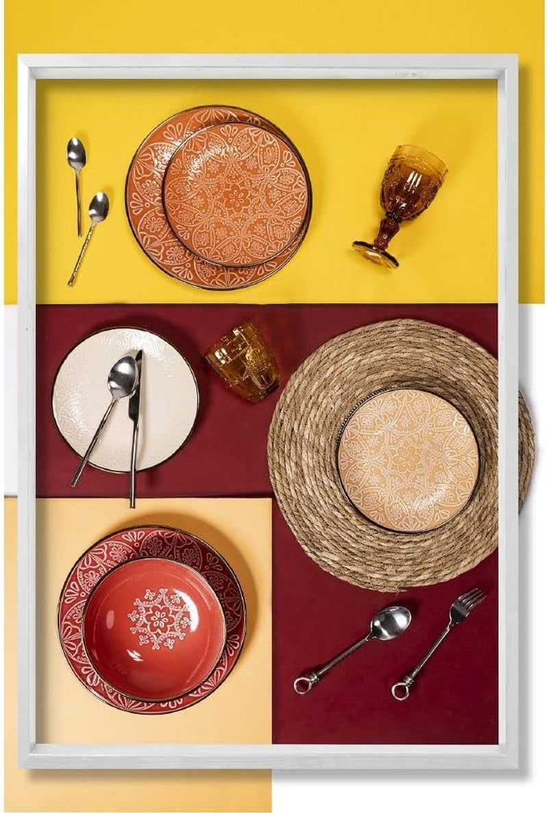 Set de veselă din gresie, format din 12 piese, 4 seturi de farfurii în 4 modele diferite, Baku Sunset