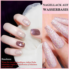 Pink glitter neglelak - Ikke-giftig, vandbaseret neglelak til kvinder - Hurtigtørrende neglelak - Reflekterende glitter neglelak til gør-det-selv-neglekunst derhjemme (Transparent Pink, 10ml)