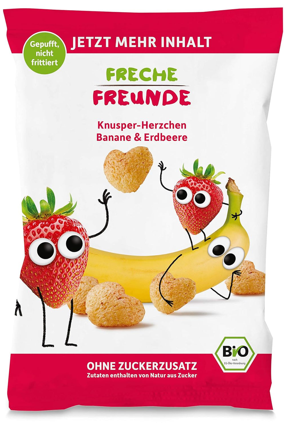 100 % Jordbær økologiske frugtchips frysetørrede jordbærchips Pakke med 12 (12 x 12 g) og sprøde hjerter Banan & Jordbær økologisk børne- og babysnack (9 x 30 g) 270 g