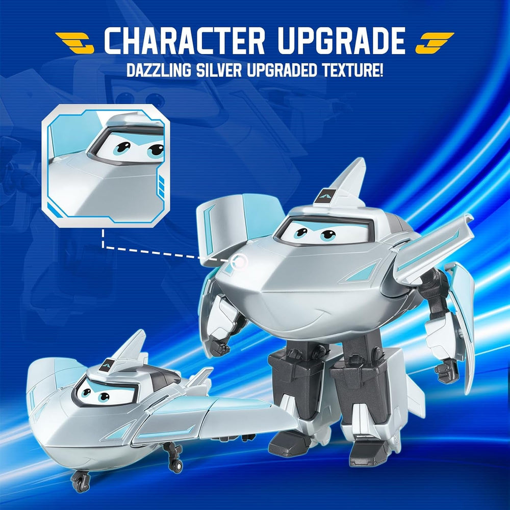 Super Wings Transformation Plane Supercharged Traver, ca. 12,7 Cm Store børn legefigur legetøj flyvemaskine og robot figur til drenge og piger over 3 år Sølv actionfigurer Naty Shop