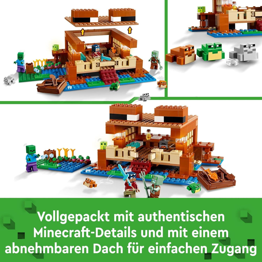LEGO Minecraft Frøhuset, legetøjshus med figurer inklusive zombie, slim og druknende mand, plus tilbehør som legetøjsbåd og arbejdsbord, gave til drenge og piger fra 8 år 21256 Byggesæt Besuche den LEGO-Store