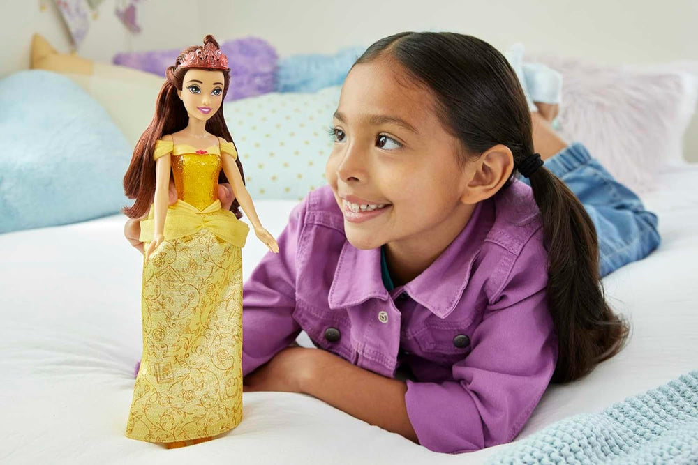 Mattel Disney Princess Legetøj Movable Belle Fashion Doll med funklende tøj og tilbehør Disney film inspireret gave til børn HLW11 Naty Shop Dolls