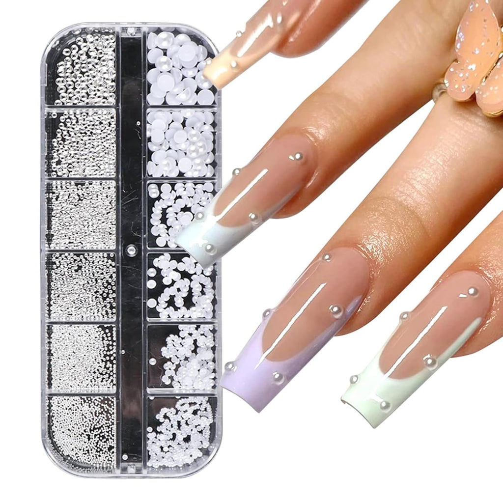 GZSY Nail Art Strasssteine Nagel Perlen Weiß 12Raster Nagel Charms Nageldesign Zubehör Perle Nail Art