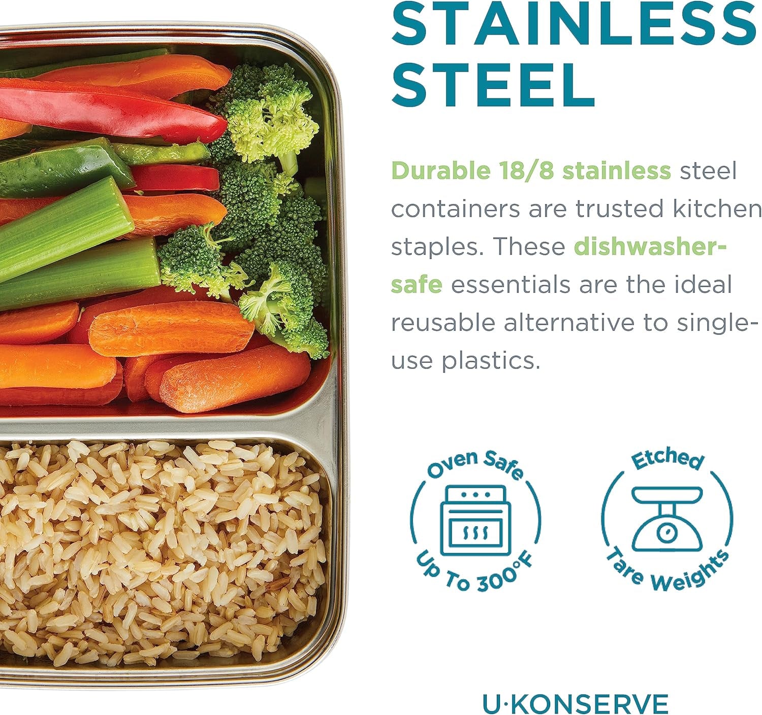 U Konserve - Recipient dreptunghiular împărțit pentru alimente din oțel inoxidabil cu capac din silicon - Island Teal - 28oz / 825ml Cutii depozitare alimente Naty Shop