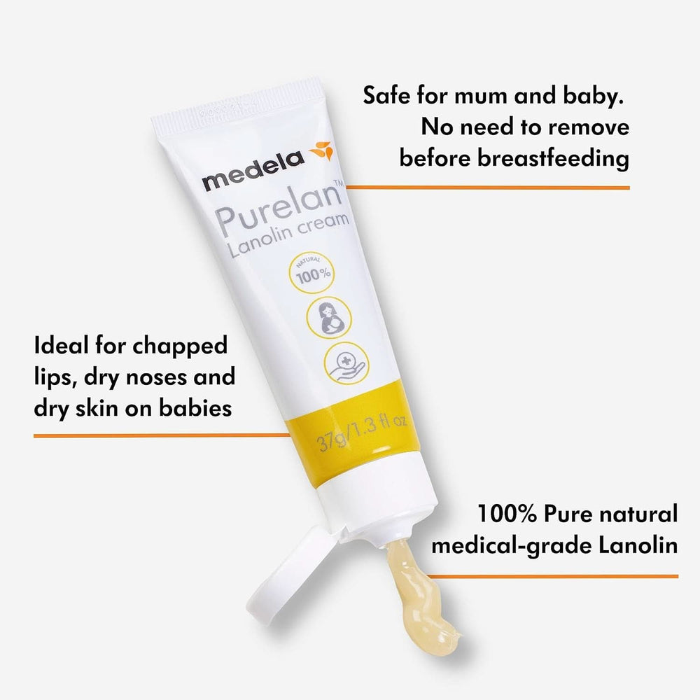 Medela Purelan 37G Lanolin Nipple Cream - creme til ømme brystvorter og tør hud, 100 % naturligt, allergivenligt Tilbehør Mad og amning Bebe Naty Shop
