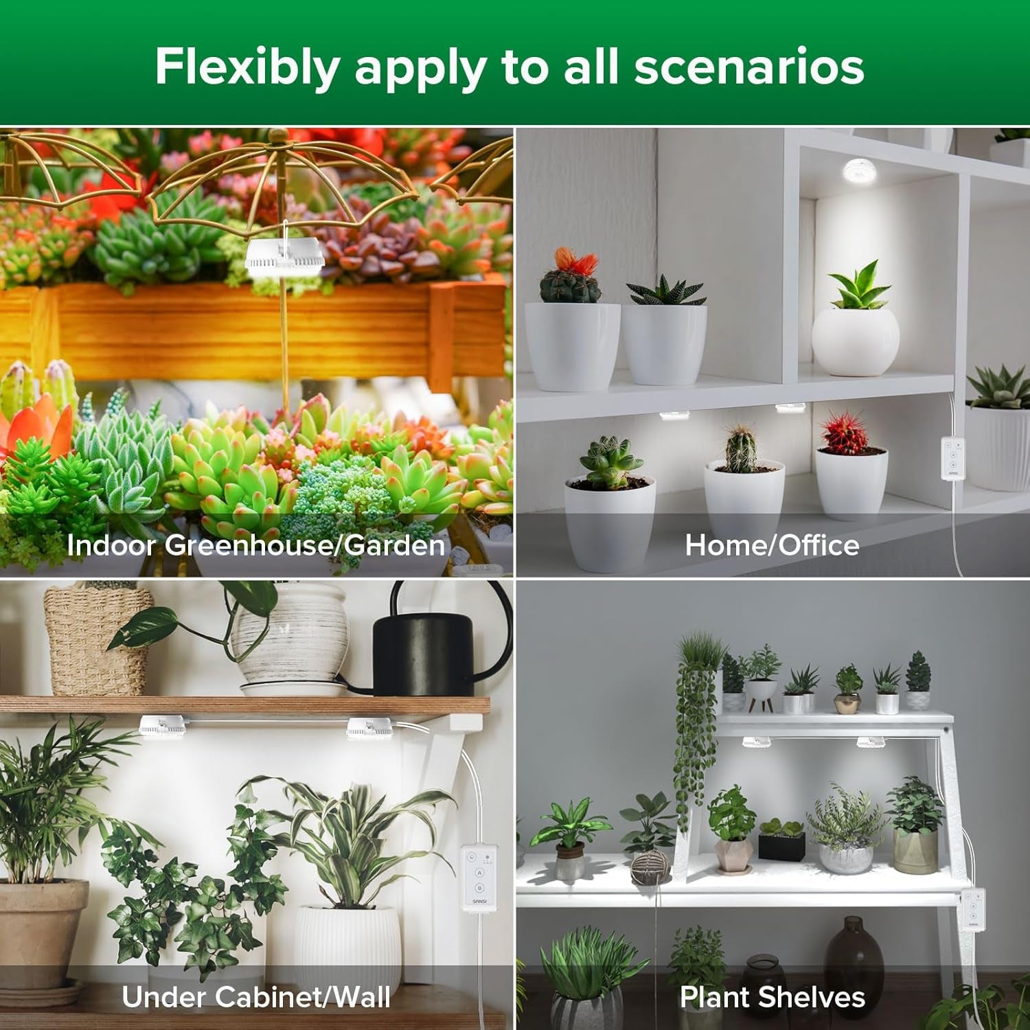 SANSI LED indendørs plantevækstlys 2 hoveder fuldt spektrum 10W (ækvivalent 150W) 4/8/12 timers timer indendørs plante væksthus hydroponisk hængelys