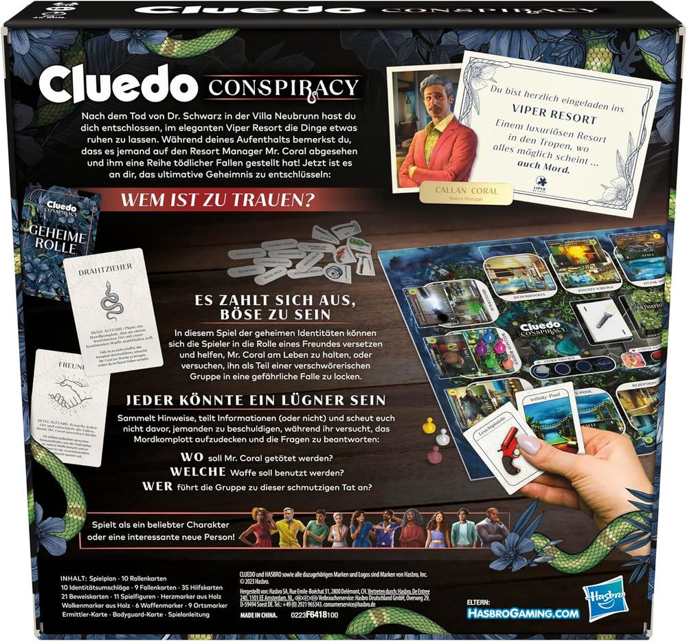 Cluedo Conspiracy Board Game af Hasbro Gaming for voksne og teenagere, tysk version af mysteriespillet, for 4-10 spillere og i alderen 14 og opefter