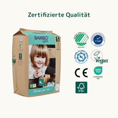 Bambo Nature bleer, størrelse 5 (11-17 kg) - Månedlig æske med 95 | Bleer med forbedret lækagebeskyttelse | Ultimativ komfort og frihed for aktive børn | Dermatologisk testede bleer