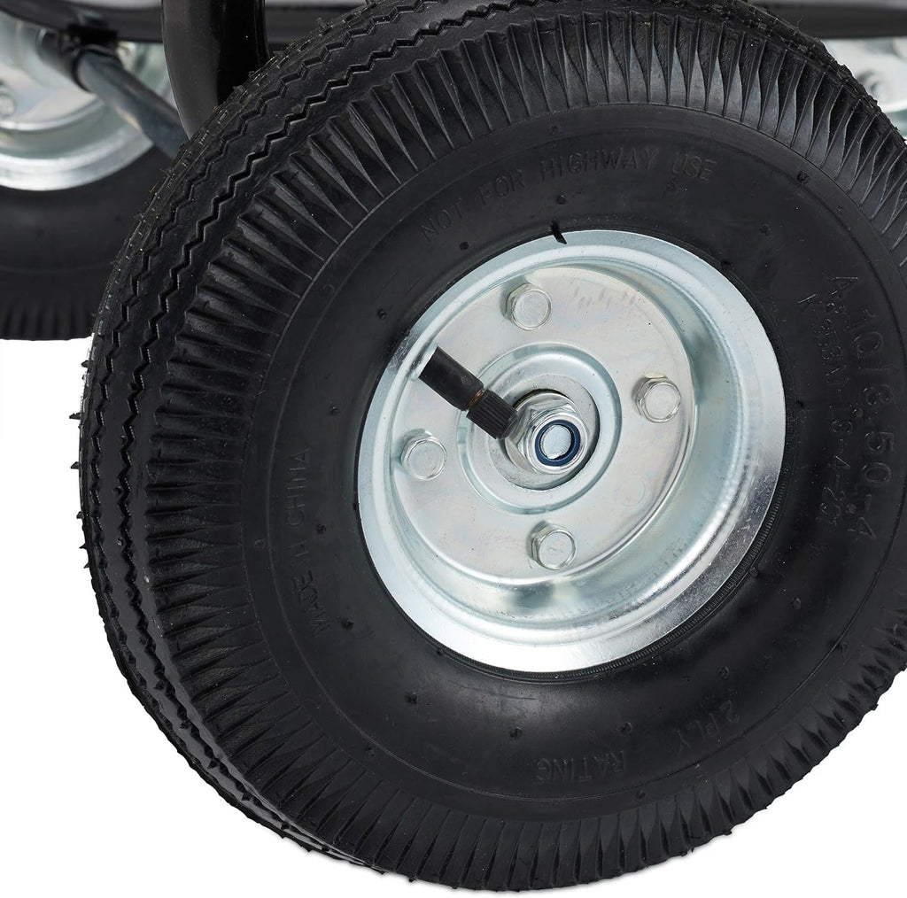 Cărucior furtun Relaxdays, rolă furtun mobilă, racord 1/2" și 3/4", furtun până la 80 m, 2 roți, metal, negru