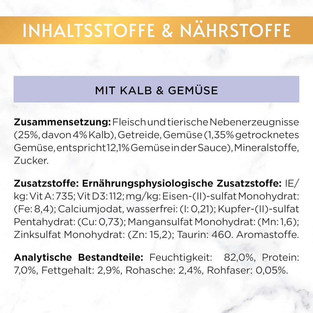 Gourmet Gold Tender Morsels în sos cu legume, hrană umedă pentru pisici cu vițel și legume, pachet de 12 (12 x 85g)