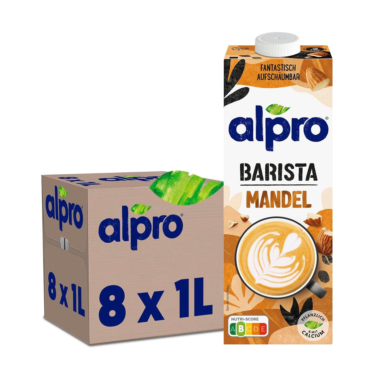 Alpro Barista Haferdrink – Zum Aufschäumen – Vegan und milchfrei – Von Natur aus lactosefrei – Rich an Ballaststoffen, Calcium og Vitaminen – 8 x 1 L – Haltbar