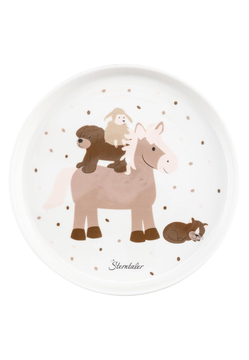 Set de veselă din porțelan Sterntaler, design rustic - Set de veselă cu bază din silicon antiderapantă și detașabilă - Veselă pentru bebeluși și copii cu farfurie, bol de 400 ml și cană de 200 ml, alb