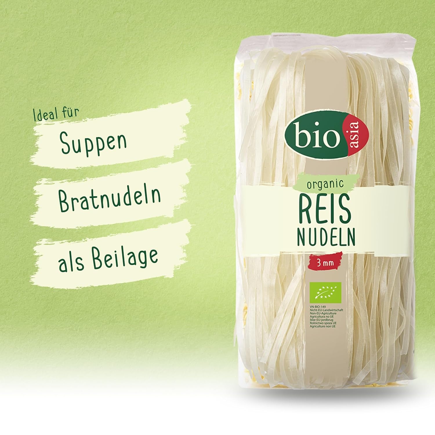 BIOASIA økologiske risnudler, 100 % økologiske rismel asiatiske nudler, glutenfri og vegansk, 1 x 200 g