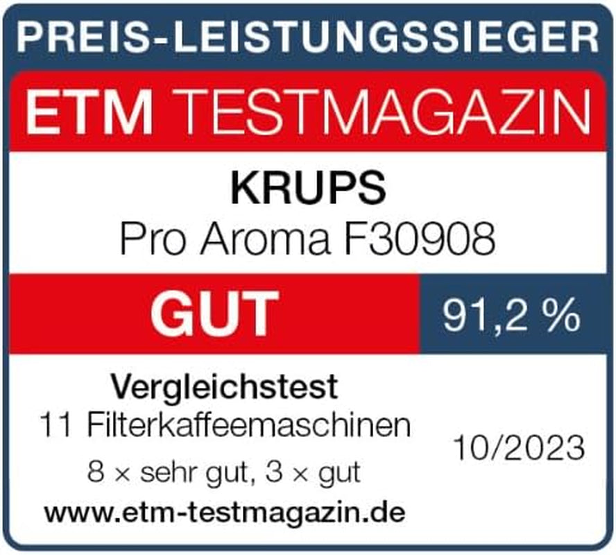 Krups F30908 ProAroma Espressor cu filtru și carafă de sticlă, capacitate 1,25 l, 10-15 cești, 1050 W, negru