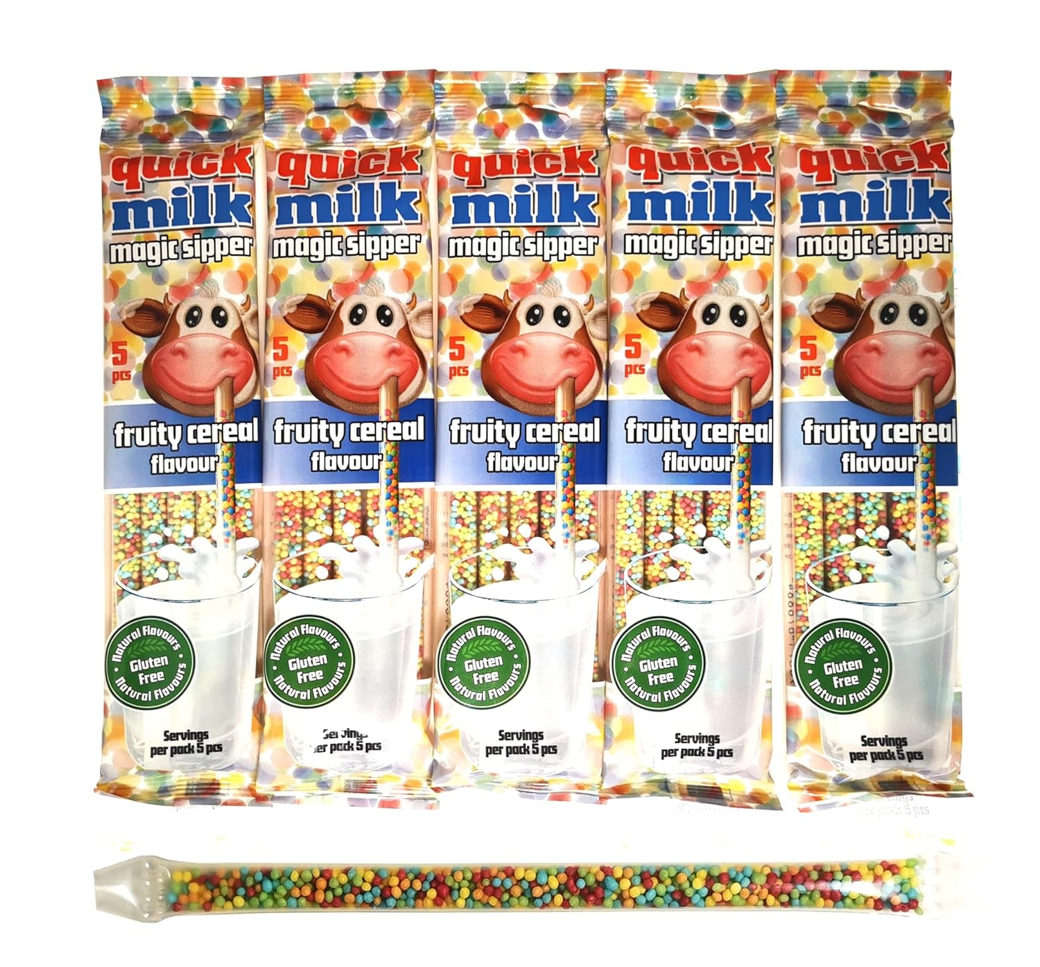 HURTIG MÆLK Frugtig korn - Strohhalme für Milch mit Getreide und Früchten, 5 Packung je 5 Trinkhalme (25 Halme)