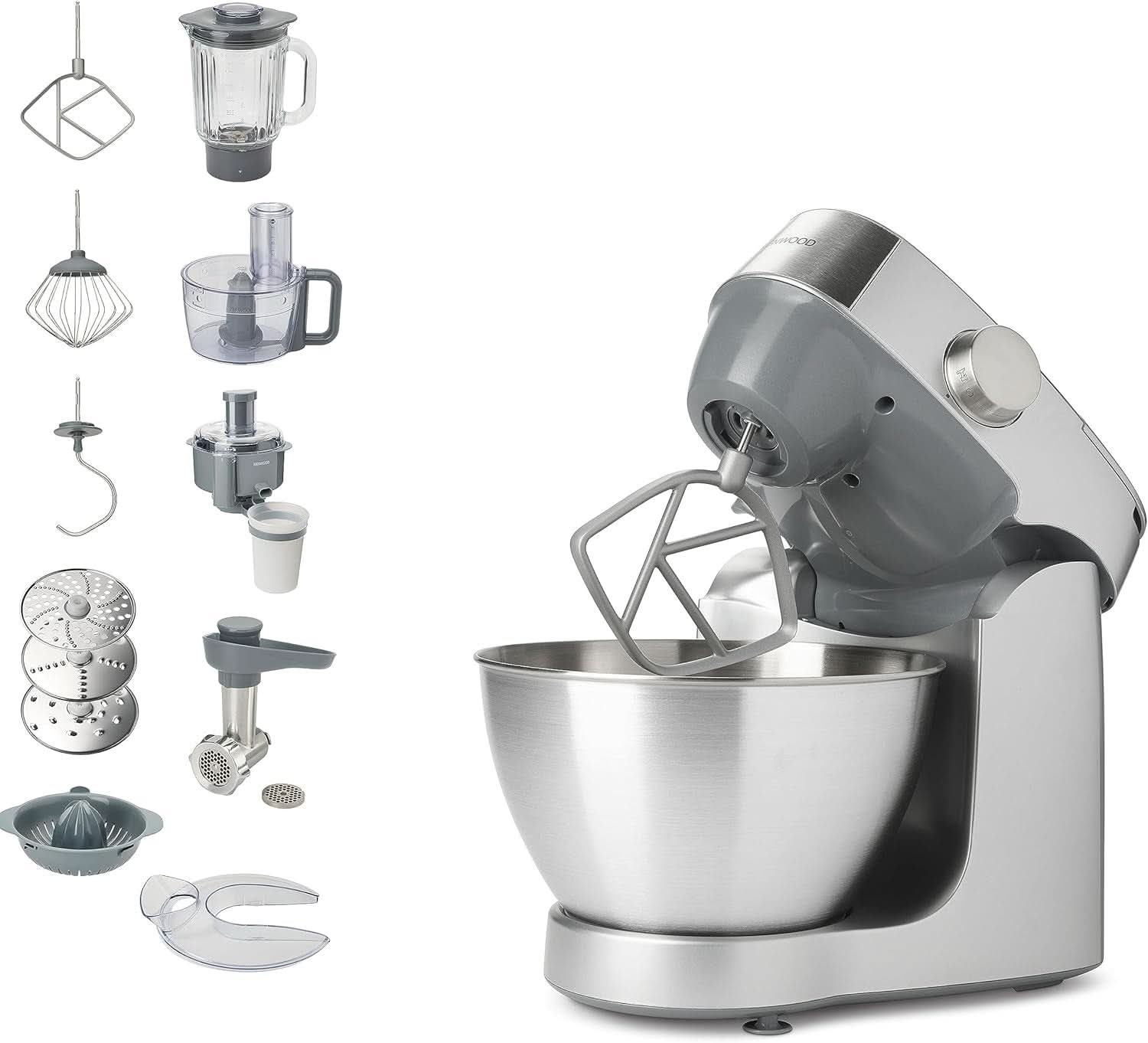 Kenwood Prospero+ KHC29A.R0SI Küchenmaschine, 4,3 L Edelstahlschüssel, Inkl. 10-Teiligem Zubehör-Set Mit Fleischwolf, Glas-Mixer, Zitruspresse, Entsafter Und Mehr, Inkl. Easyweigh Waage, 1000W, Silber Mor og barn Naty Shop Silber Inkl. 9 Tilbehør
