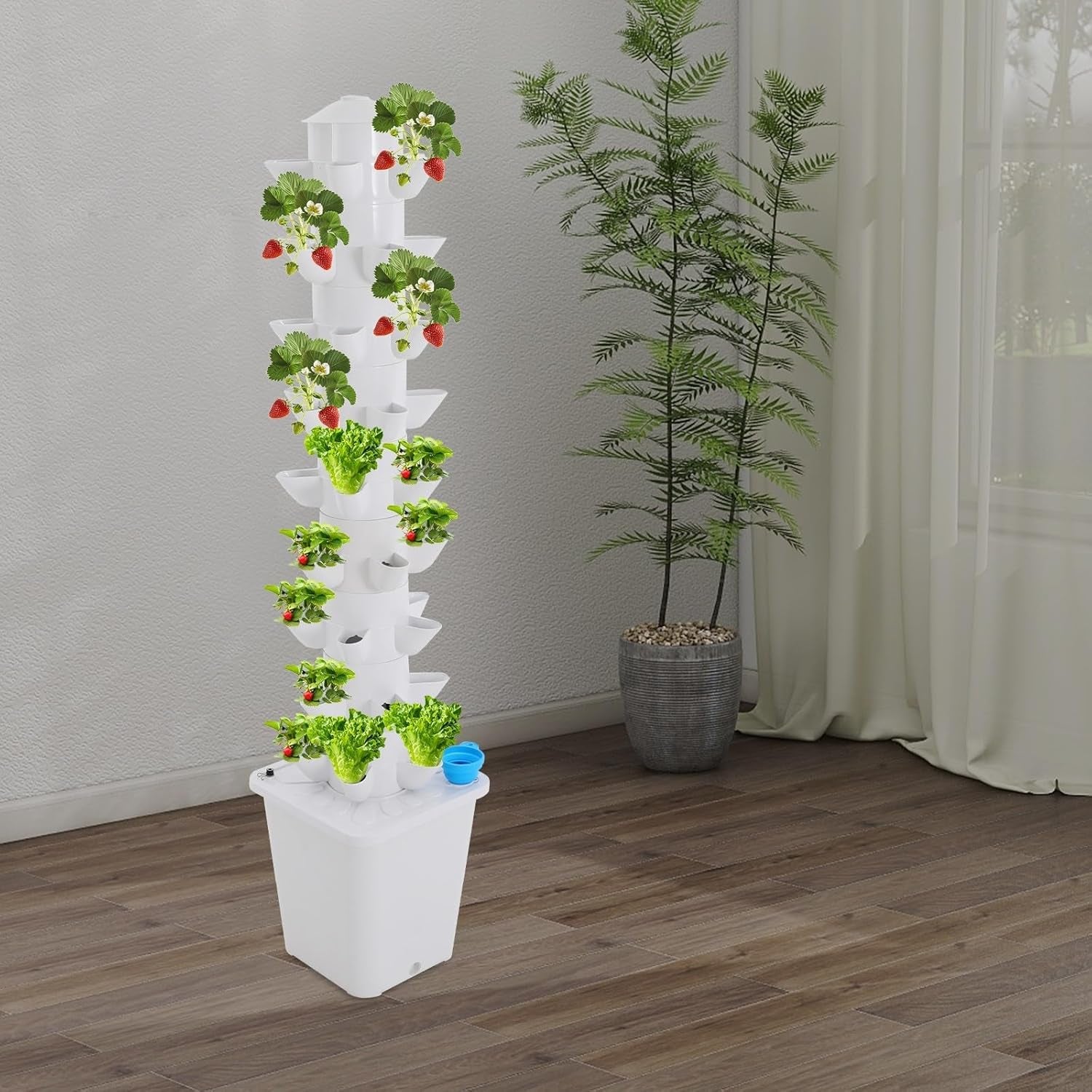 Hydroponic System Hydroponic Tower Indendørs Urtehave Hydroponisk dyrkningssystem med 45 plantesteder Vandpumpe Vandtank 20L Lodret til blomster og grøntsager