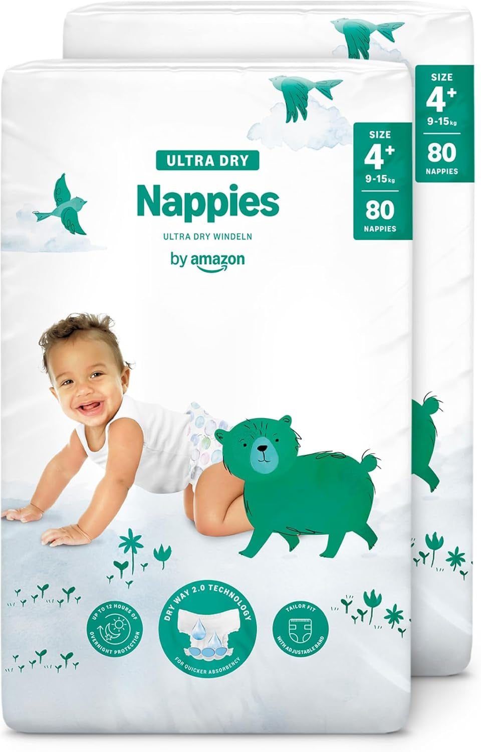 Amazon Ultra Dry Bleer, størrelse 3 (4-9 kg) - Månedlig æske, hvid, 172 antal (2 pakker af 86) (tidligere Mama Bear, identisk produkt)