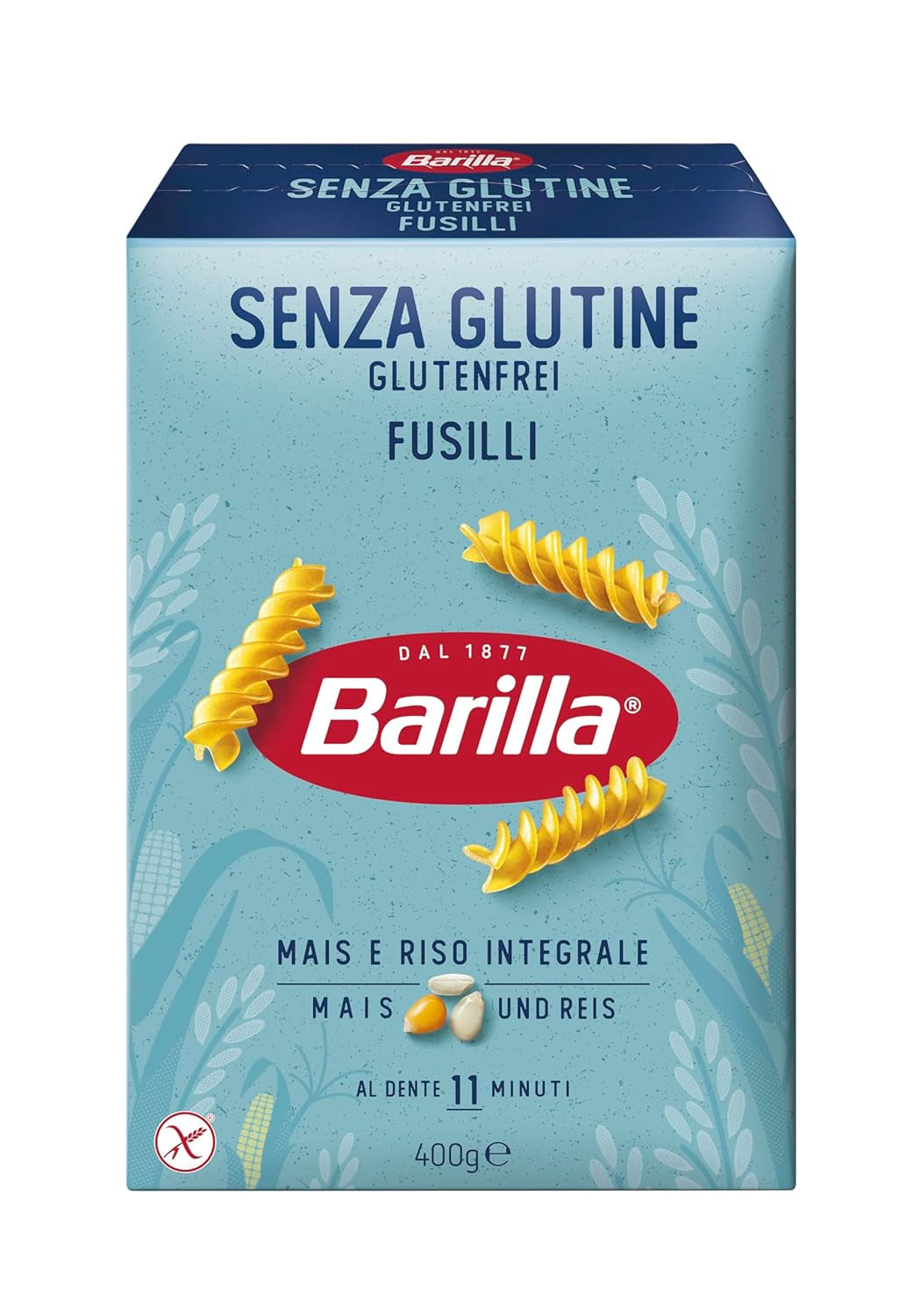 Glutenfri Barilla Fusilli pasta lavet af lækker majs og ris - perfekt til personer med cøliaki eller glutenintolerance 400g