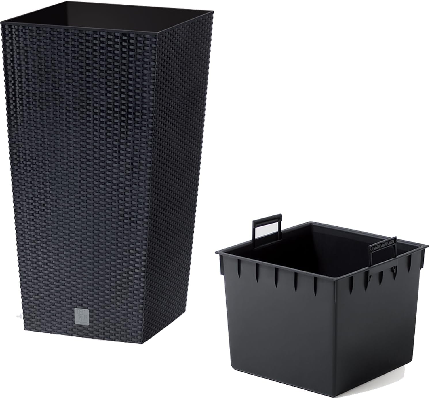 Ghiveci/ghiveci cu aspect de ratan Prosperplast cu insert | 26,5 x 26,5 x 50 cm | antracit | rezistent la intemperii și UV | fabricat din plastic robust | pentru interior și exterior
