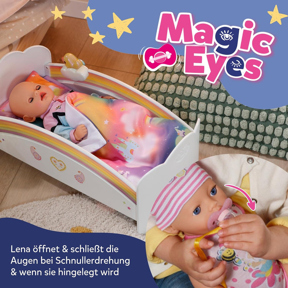 Păpușă bebelușă Baby Born Lena (Fetiță) - 36 cm - 7 funcții, inclusiv accesorii și saltea - Funcționează complet fără baterii - Potrivită pentru copii mici de la 1 an