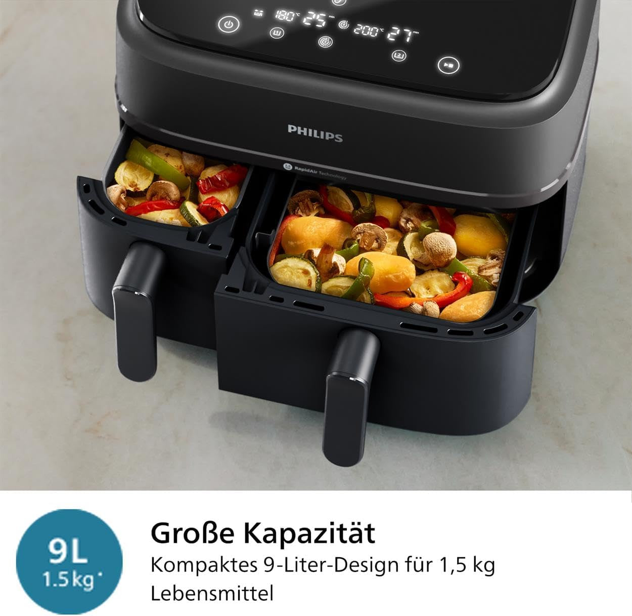 Philips Airfryer Dual Basket 3000 Series, 9L, 2 kurve, 2 fade klar på samme tid, Rapidair-teknologi plus varmluft Hvidevarer Naty Shop