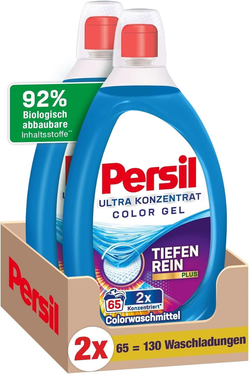 Persil Ultra Concentrate Color Detergent (2 X 65 vaske), højkoncentreret flydende vaskemiddel med Deep Clean Plus-teknologi mod de sværeste pletter Rufe Naty Shop Vaskemidler