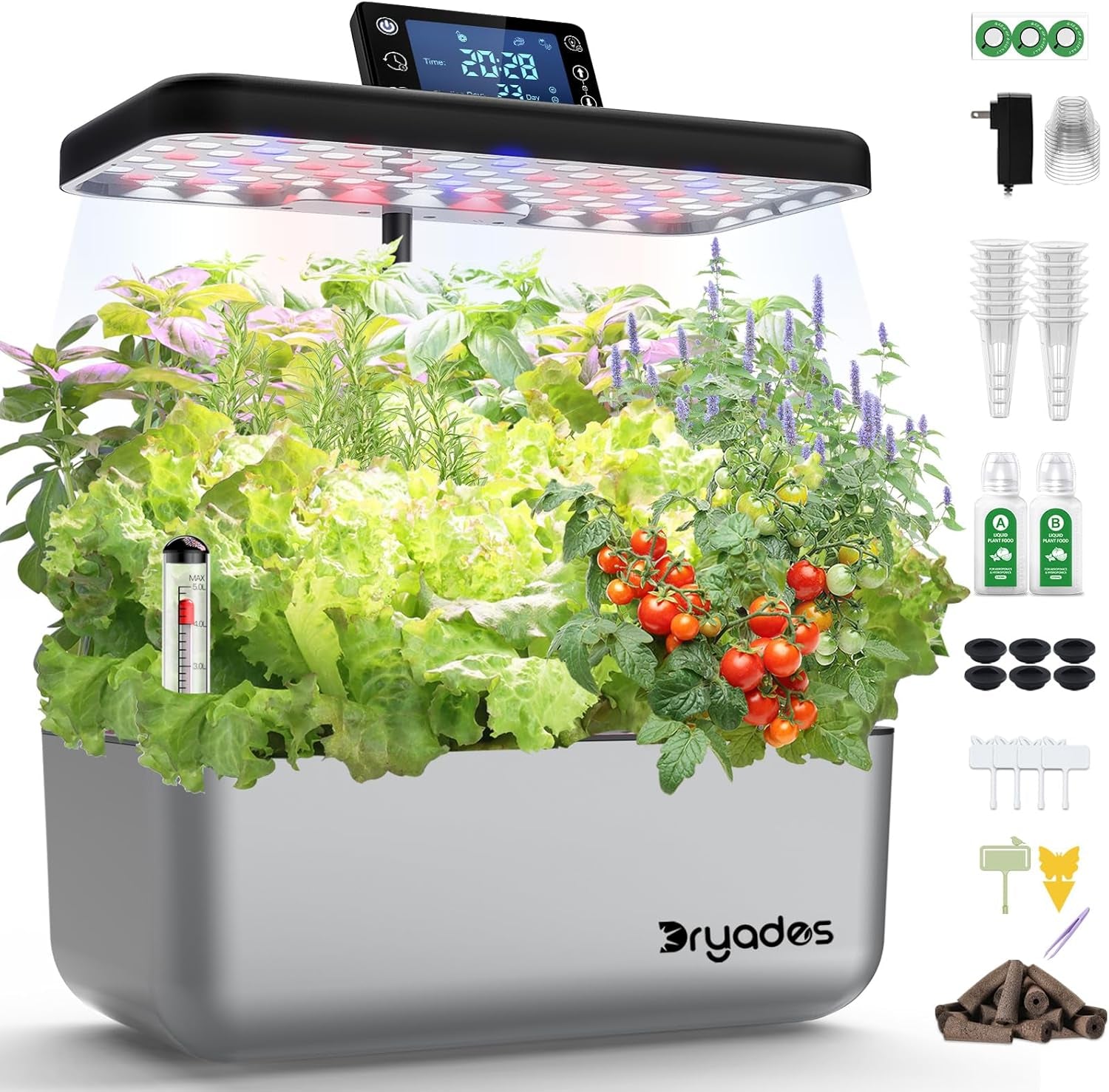 Hydroponic Grow System: 8 kapsler, 24W LED-lampe med fuld spektrum med advarsel om lavt vand | Indendørs have til køkken, stue, skole | Gaveidé til amatørgartnere