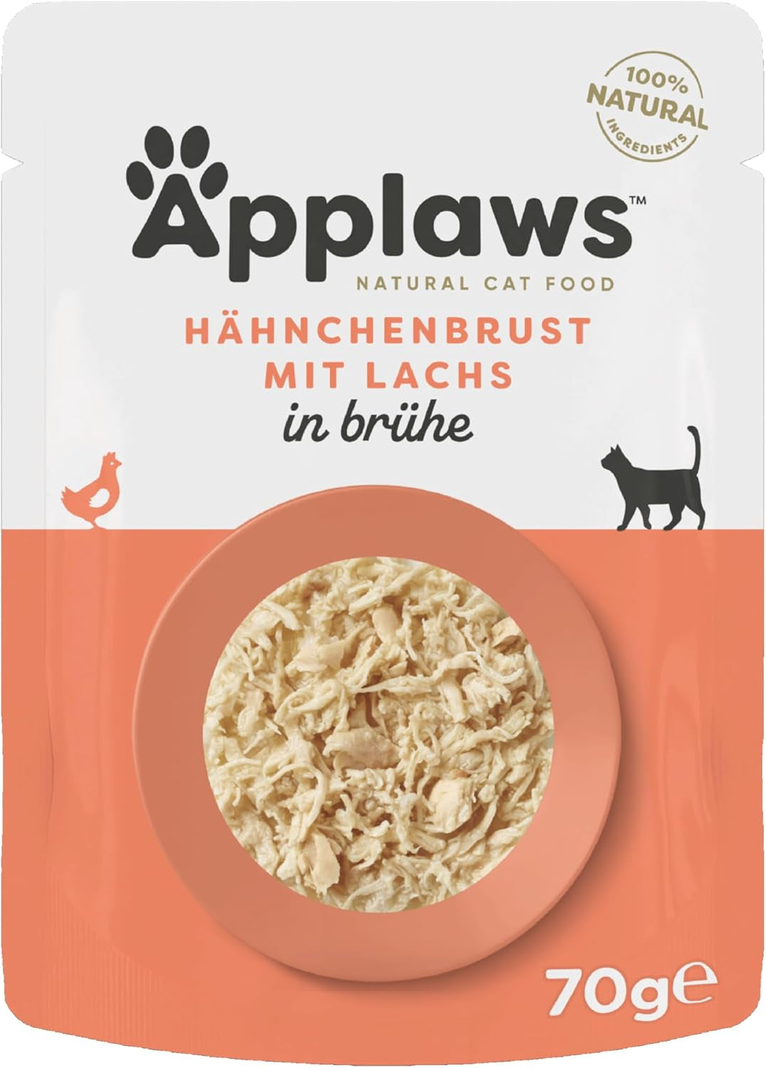 Hrană umedă pentru pisici Applaws 100% naturală, piept de pui cu somon în bulion - pachet de 12 pliculețe a câte 70 g