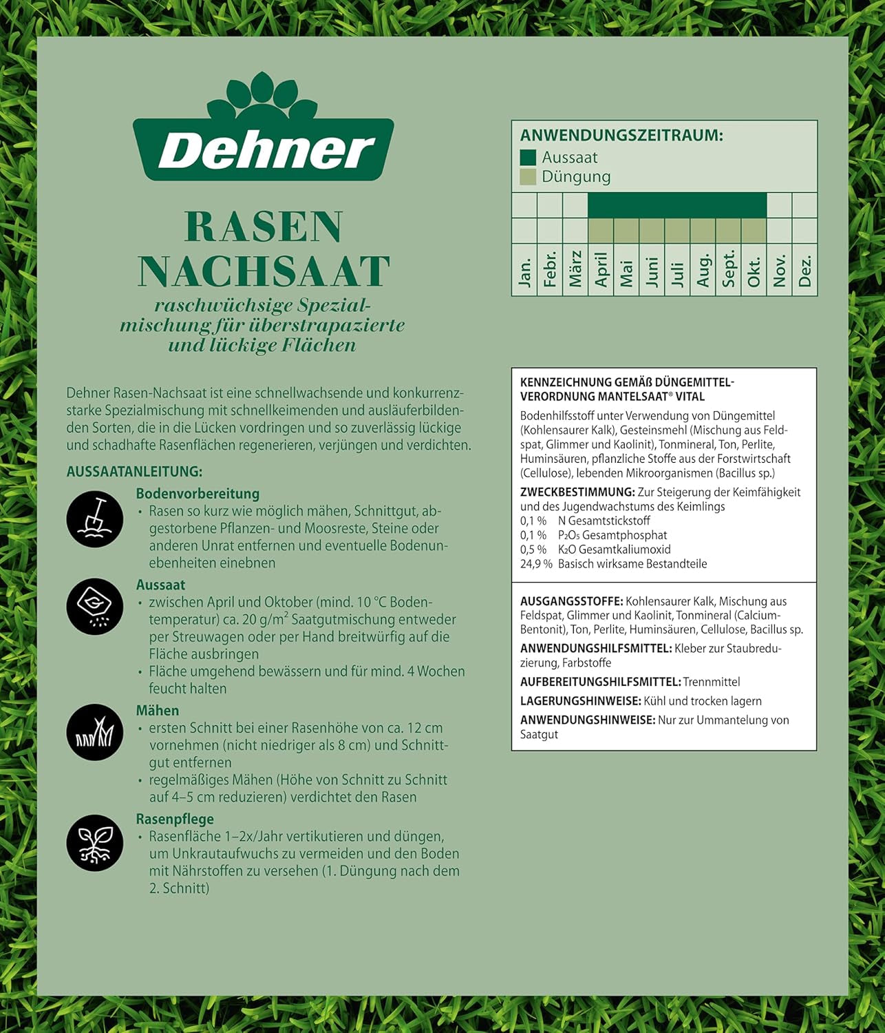 Dehner Saatgut Rasen-Nachsaat, Trockenrasen, Hochwertige Saatgutmischung, Raschwüchsig/Schnellkeimend, 300 G, Für Ca. 25 M², Natur