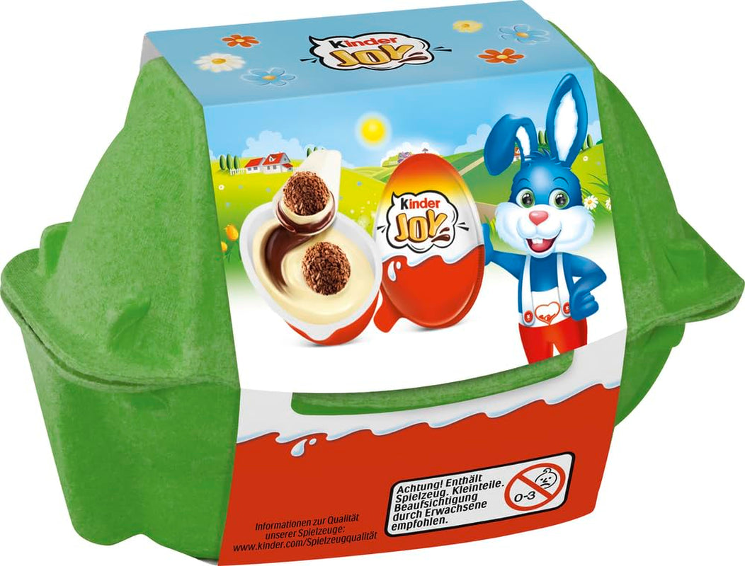 Kinder Joy pakke med 2 - Den ene halvdel med lækker mælk og kakaocreme og sprøde kugler, og den anden halvdel med en stor overraskelse - påskechokolade, påskeslik - påskegave - 40g