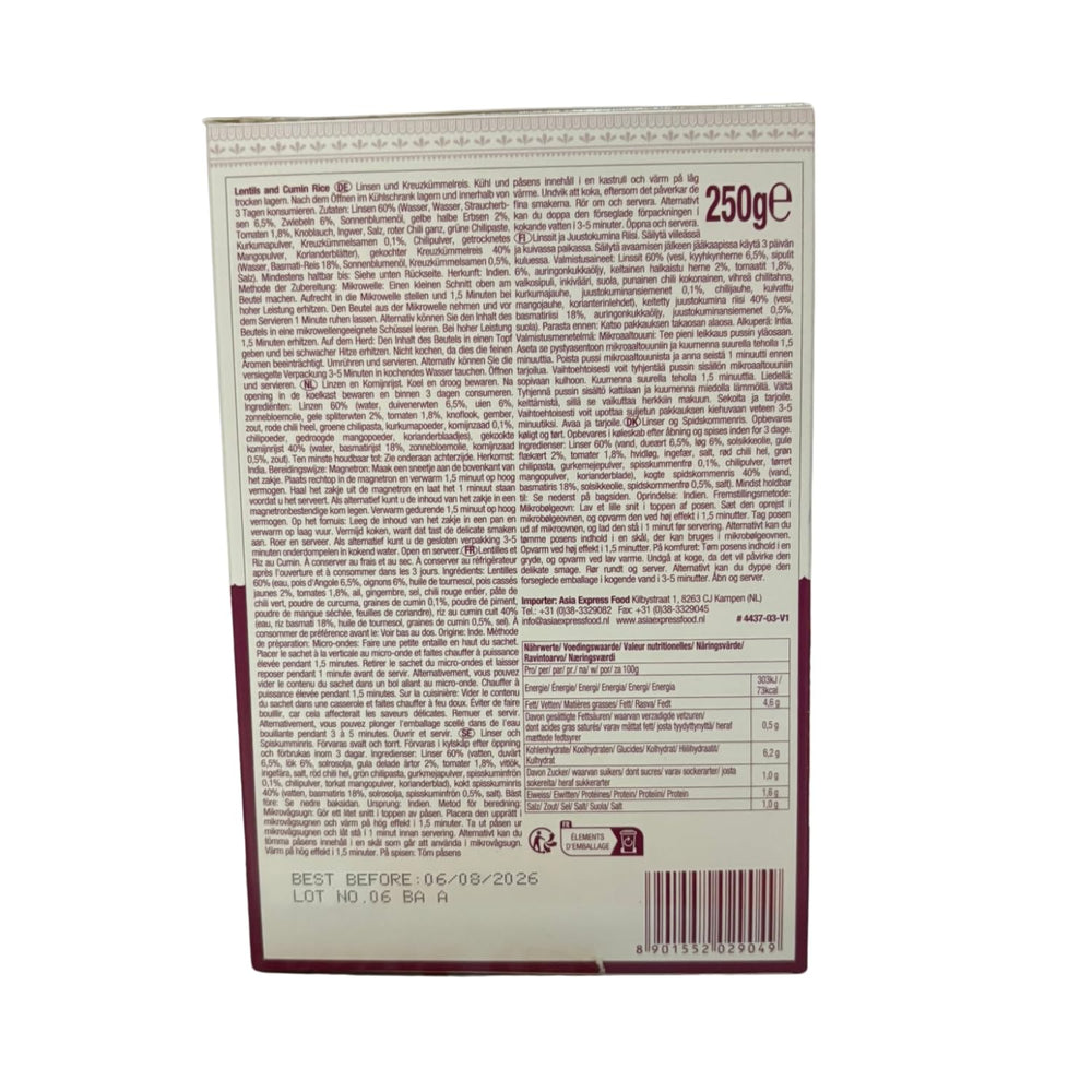 ASHOKA - Instant ris med linser og spidskommen - (1 x 250 g)